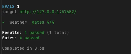 After fixing the expected values, npm exec -- eve eval succeeds with 4/4 gates